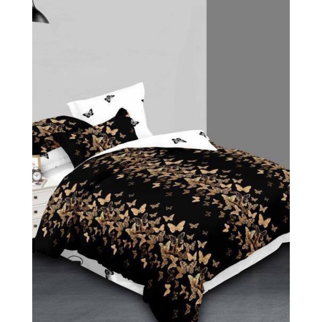 Set Lenjerie Finet Satinat, 6 Piese, Pat 2 Persoane, Butterfly Wave