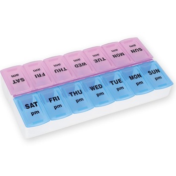 Organizator saptamanal pentru pastile, cu 2 sertare/zi Organizator saptamanal pentru pastile, cu 2 sertare/zi