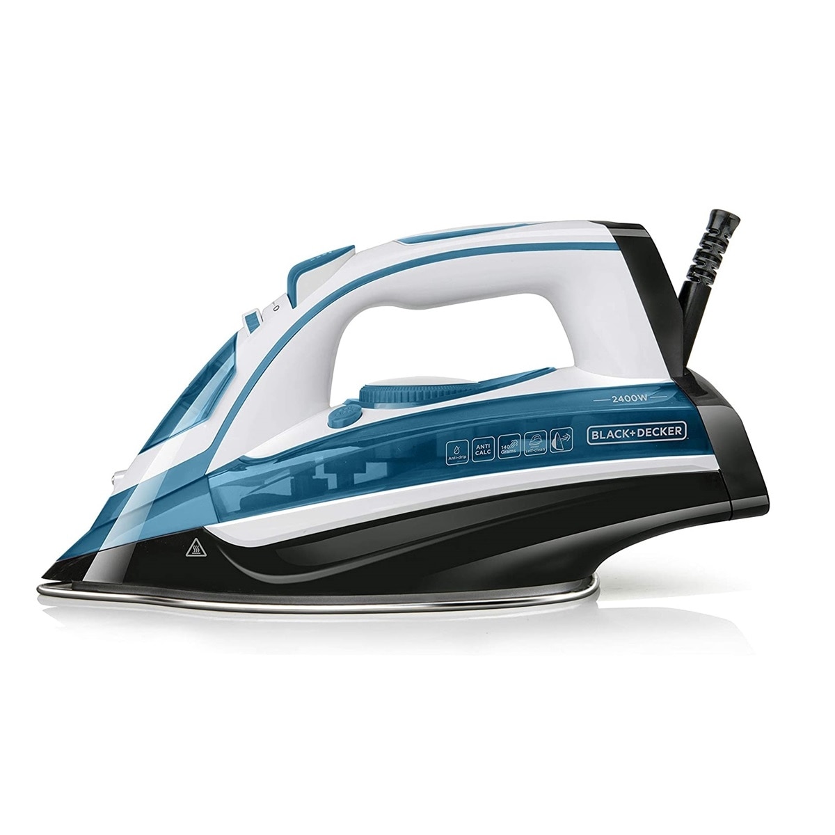 Fier de calcat Black & Decker BXIR2402E, 2400W, debit abur de 30 G/min, debit jet abur 140 G/Min, capacitate recipient apa de 370 ml, Alb/Albastru