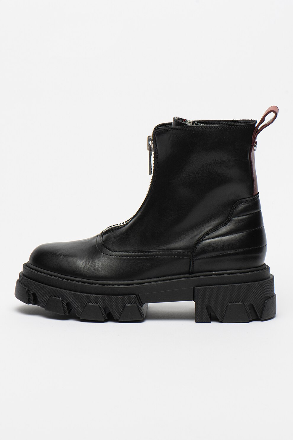 Buffalo, Ghete de piele cu talpa masiva Shelby, Negru/Maro cognac