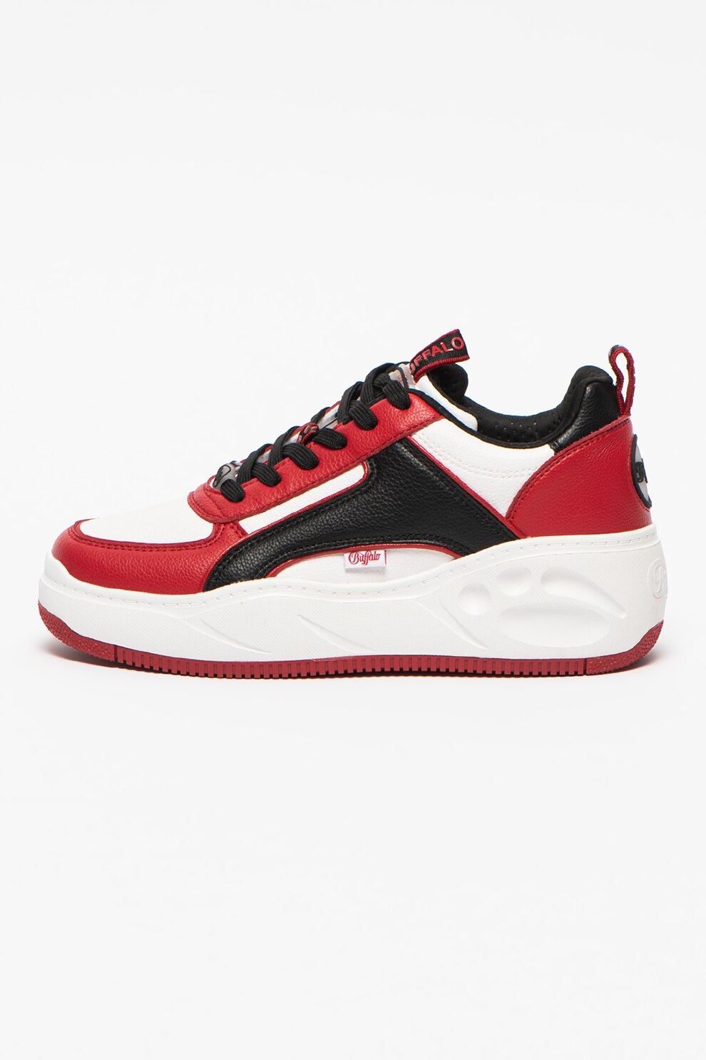 Buffalo, Pantofi sport low-top din piele ecologica Flat SMPL 2.0, Alb/Negru/Rosu