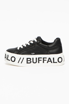 Buffalo, Pantofi sport din piele ecologica cu imprimeu logo pe talpa Paired, Negru/Alb Buffalo, Pantofi sport din piele ecologica cu imprimeu logo pe talpa Paired, Negru/Alb