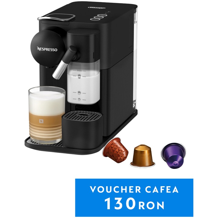 Espressor Nespresso by De’Longhi Lattissima One Evolution EN510.B, 1450 W, 19 bari, Negru, set capsule degustare inclus