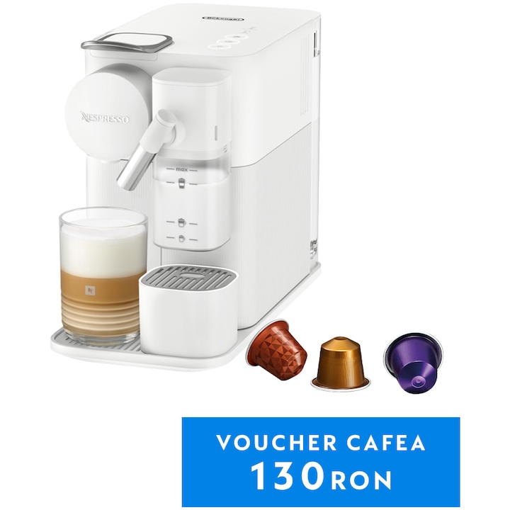 Espressor Nespresso by De’Longhi Lattissima One Evolution EN510.W, 19 bari, 1450 W, Alb, set capsule degustare inclus