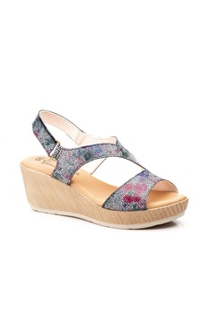 Sandale Dama din piele naturala cu model de flori Jam, Albastru Sandale Dama din piele naturala cu model de flori Jam, Albastru
