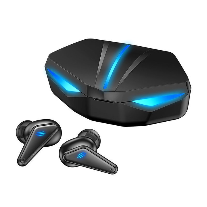 Casti gaming DacEnergy©, Bluetooth 5.0, Wireless, stereo la 360 de grade, microfon incorporat, IPX5 Impermeabil, design ergonomic, culoare negru