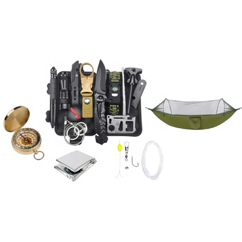 Set Kit Supravietuire multifunctional, Busola fosforescenta, Folie izoterma si Hamac cu plasa de protectie impotriva tantarilor/insectelor Set Kit Supravietuire multifunctional, Busola fosforescenta, Folie izoterma si Hamac cu plasa de protectie impotriva tantarilor/insectelor