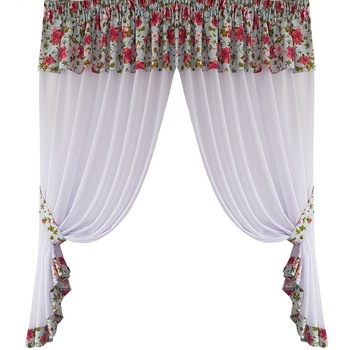 Perdea Decorint confectionata, Alb, model floral, 300 x 150 Perdea Decorint confectionata, Alb, model floral, 300 x 150