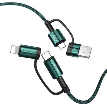 Cablu multifunctional 4-in-1, QC3.0/PD/Samsung fast charging, Joyroom S-1230G3, USB-C/USB la USB-C/Lithtning, 3A, 60W, 1.2 m, verde Cablu multifunctional 4-in-1, QC3.0/PD/Samsung fast charging, Joyroom S-1230G3, USB-C/USB la USB-C/Lithtning, 3A, 60W, 1.2 m, verde