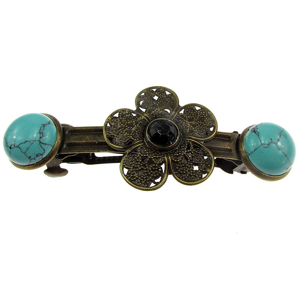 Clama de par bronz model floare cu turcoazGlamBazaar