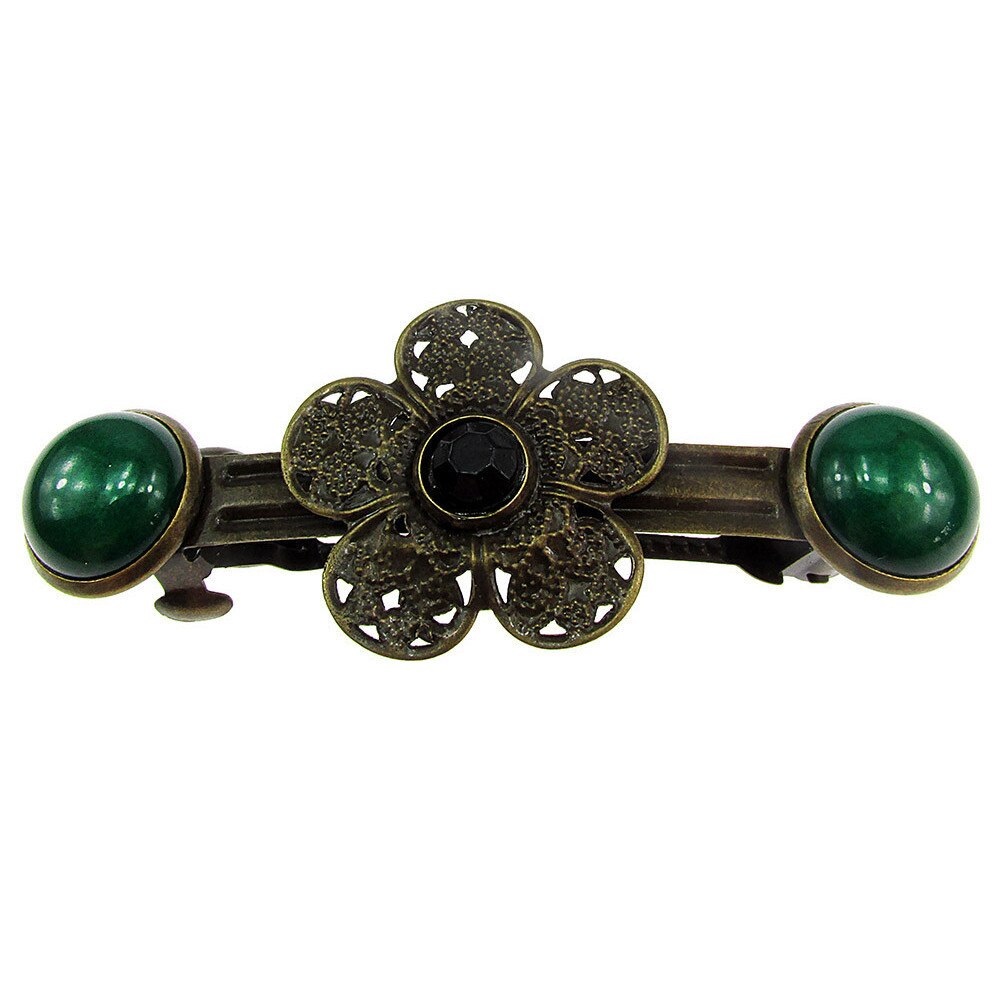 Clama de par bronz model floare cu agate verziGlamBazaar