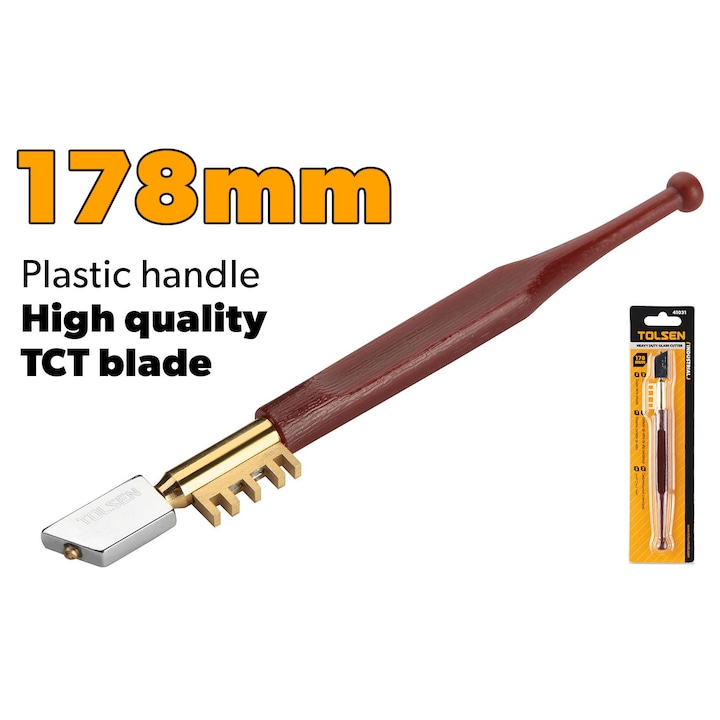 Dispozitiv taiere sticla TOLSEN Industrial 178mm, lama de inalta calitate pentru conditii dificile, maner din plastic ergonomic, ideal pentru taieturi precise pe sticla si geam