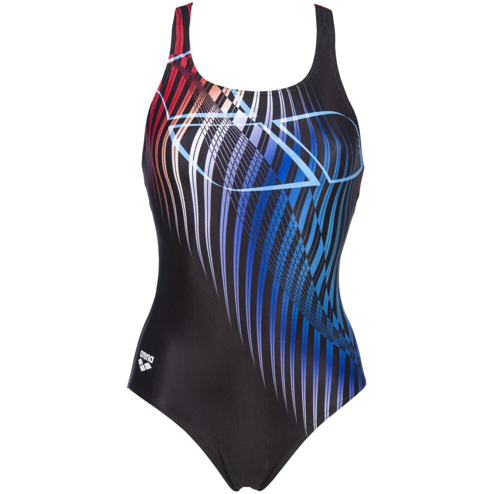 Costum de baie pentru femei One Piece Arena Optical Waves, 36, Black/Fluo Red