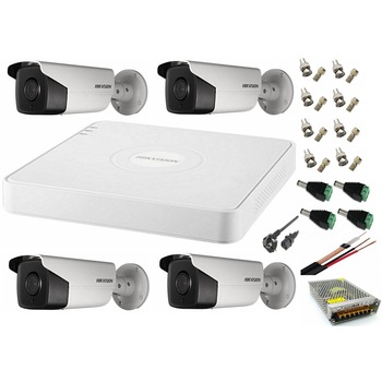 Sistem supraveghere video Hikvision 4 camere de exterior 5MP Turbo HD 2 cu IR 80M si 2 cu IR 40M, full accesorii Sistem supraveghere video Hikvision 4 camere de exterior 5MP Turbo HD 2 cu IR 80M si 2 cu IR 40M, full accesorii
