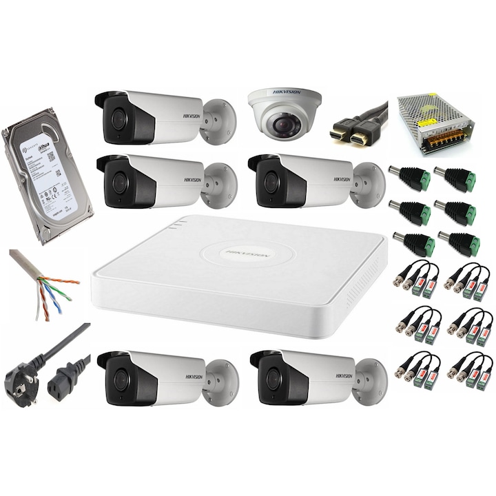 Kit supraveghere Hikvision 16 camere 4in1 8 Megapixeli IR 80m Lentila 3.6mm DVR 16 canale Acusense 8 MP Accesorii