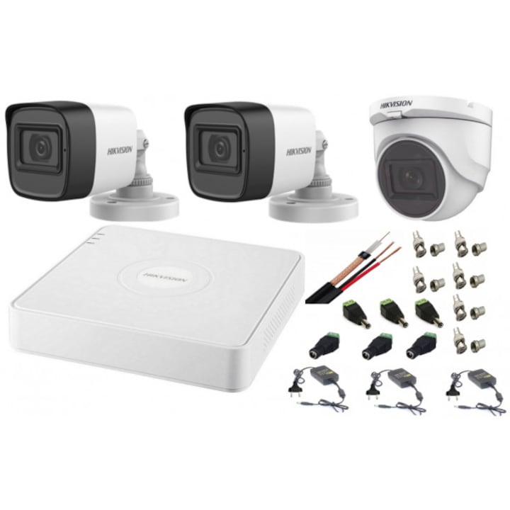 Kit Supraveghere 2 Camere 5MP (2K+) IR 30m Microfon exterior, 1920P, extensibil la 4, Complet + HDD2TB, acces mobil, noapte/zi, OOGIS™ K5MX2ECR-20