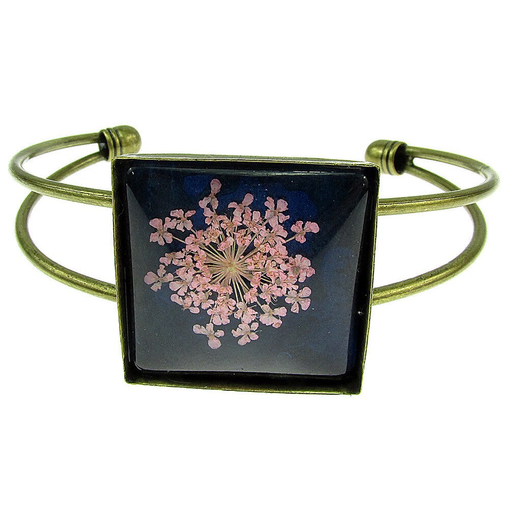 Bratara statement cu flori uscate roz/albastru