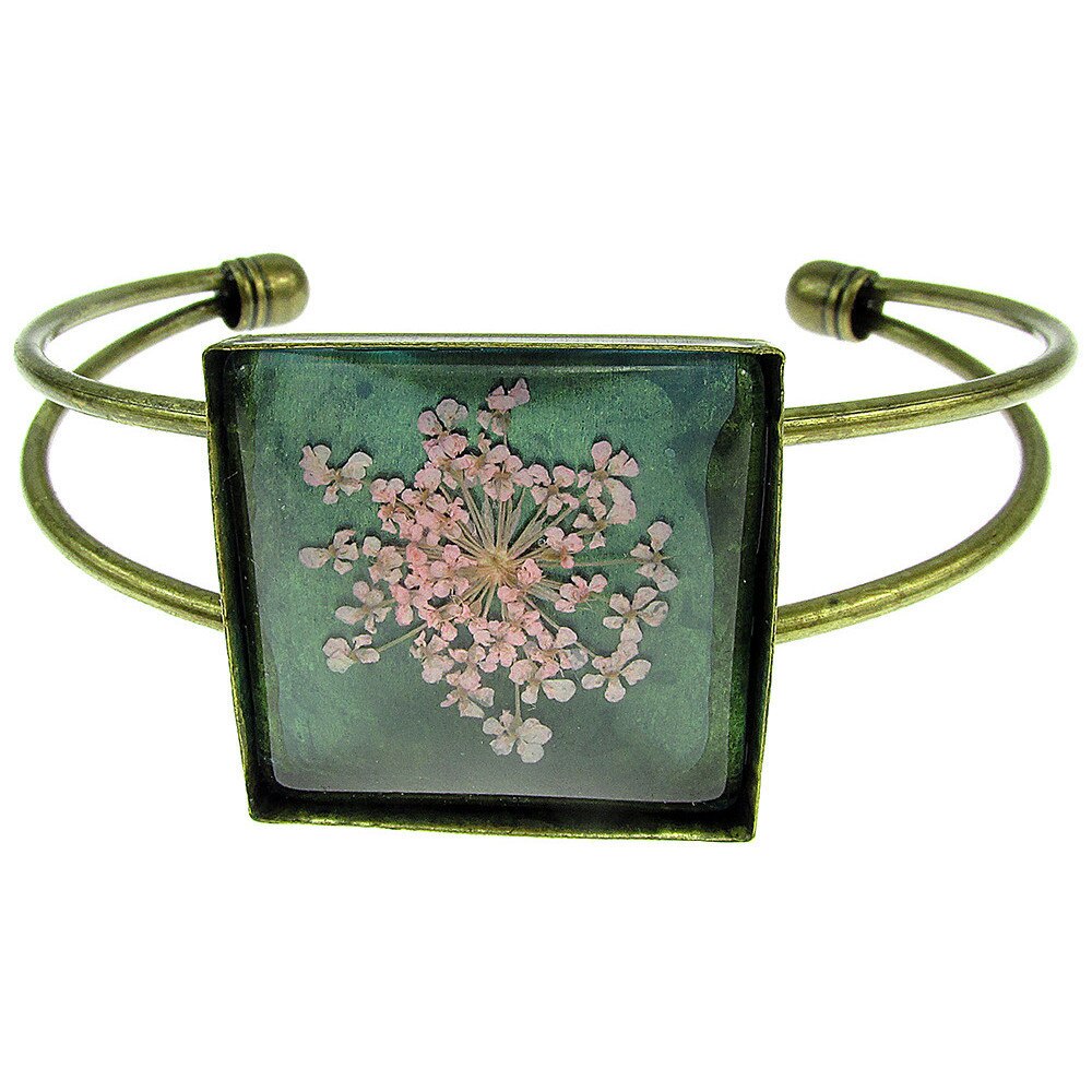 Bratara statement cu flori uscate roz/verde B