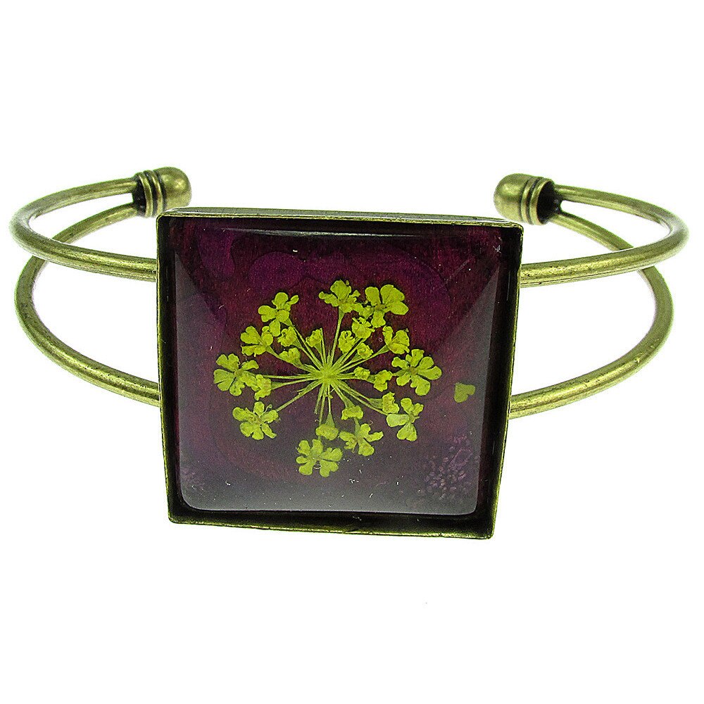 Bratara statement cu flori uscate galben/mov