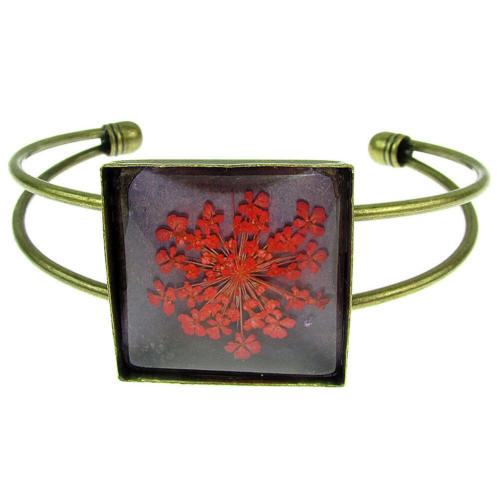 Bratara statement cu flori uscate rosu/mov