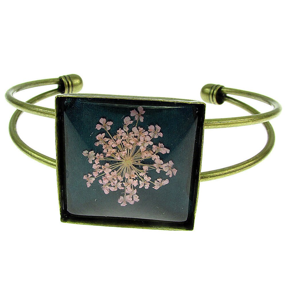 Bratara statement cu flori uscate roz/turcoaz