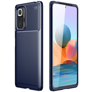 Husa pentru Xiaomi Redmi Note 10 Pro armored carbon fiber blue Husa pentru Xiaomi Redmi Note 10 Pro armored carbon fiber blue