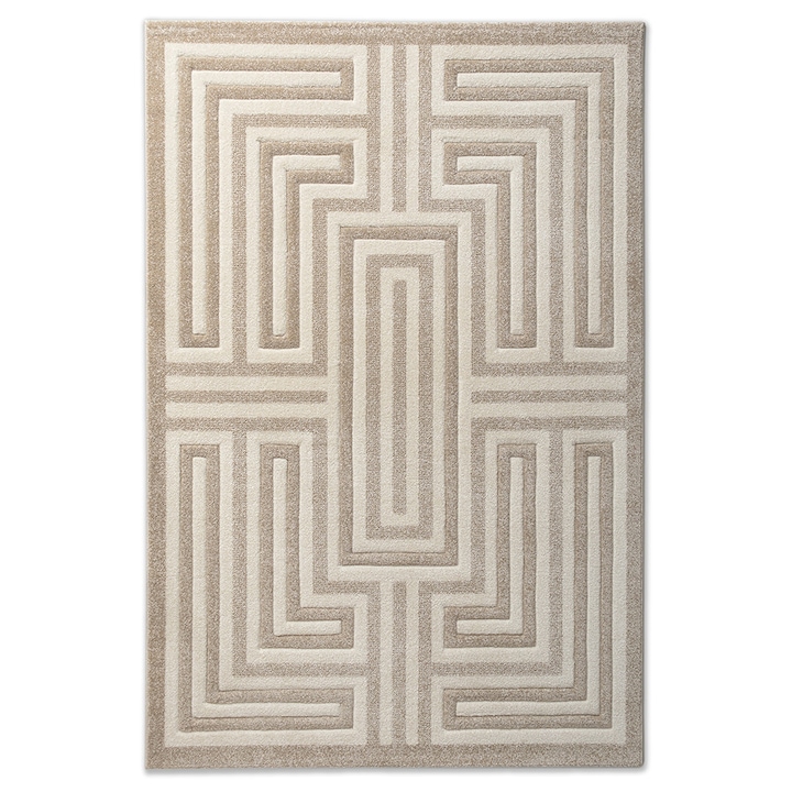 Carpeta Soho Szintetikus szőnyeg, 60 x 110 cm, geometriai minta, bézs