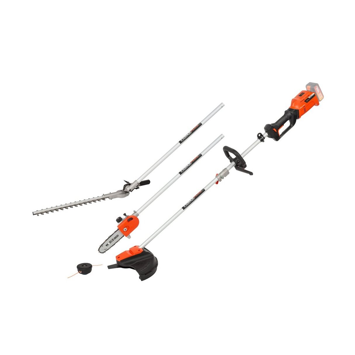 Cositoare multifunctionala pe acumulator 4 in 1 Powerplus POWDPG7553, 40v, fierastrau crengi, cositoare cu fir si disc, foarfeca