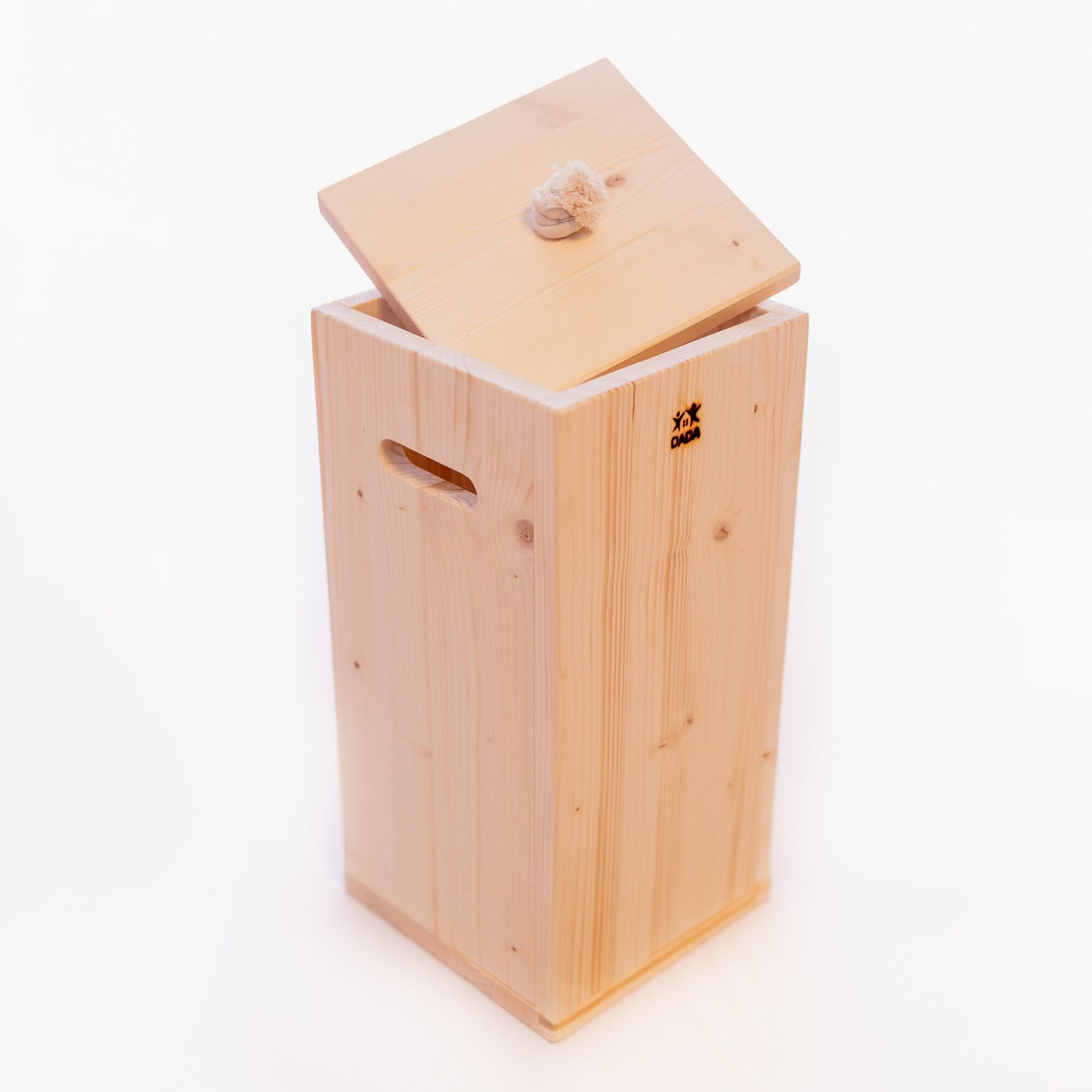 Cos gunoi cu maner din sfoara , Dada, 10 Kg, lemn masiv, 20.5 cm x 20.5 cm x 40 cm