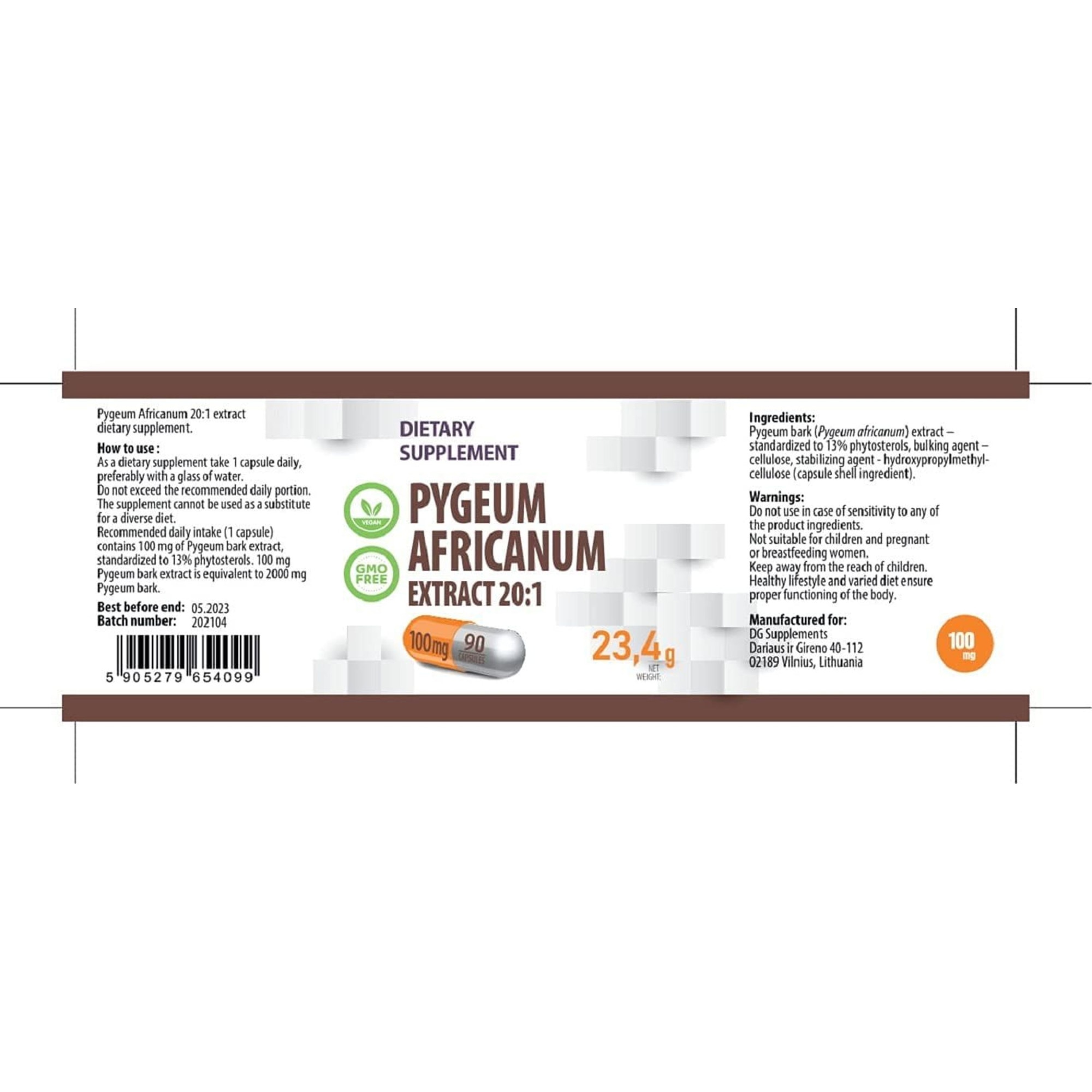 Pygeum Africanum 90 Capsule Vegane, 20000mg Echivalent 100mg of 20 to 1 ...