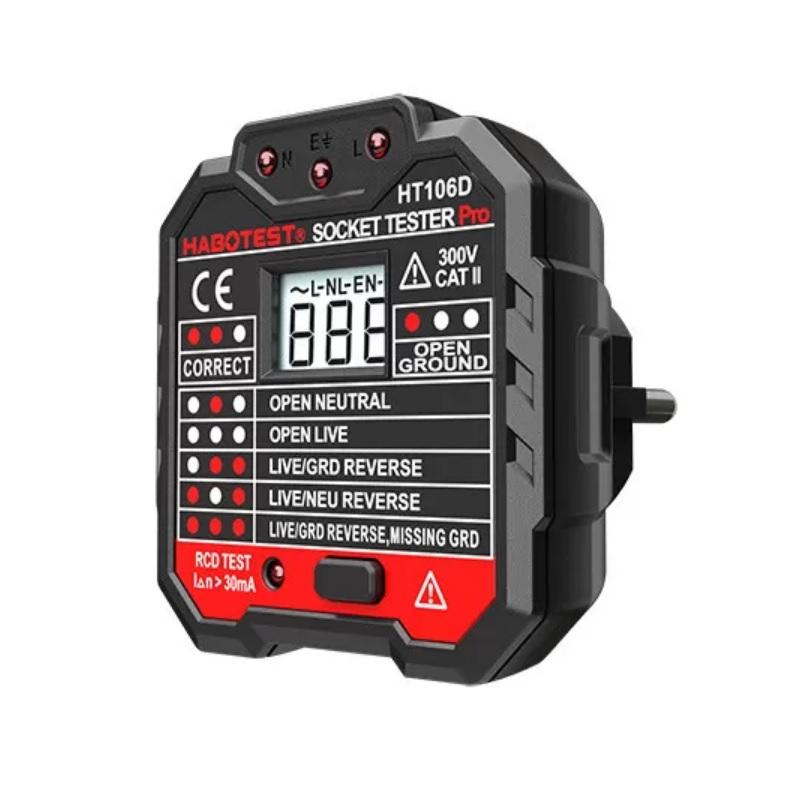 Aparat de masura digital Habotest HT106D, Tester priza, Afisaj LCD, Negru