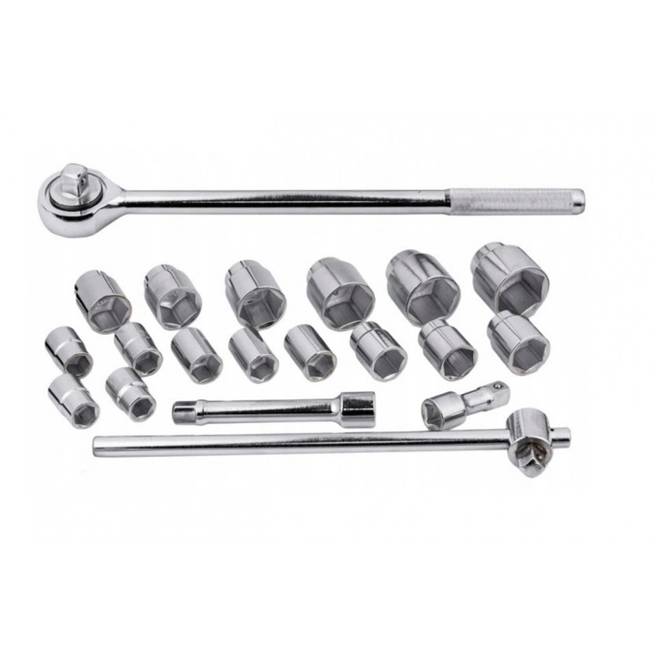 Set chei tubulare hexagon simplu cu antrenor 21 piese, 3/4", 19-50mm KraftDele KD304