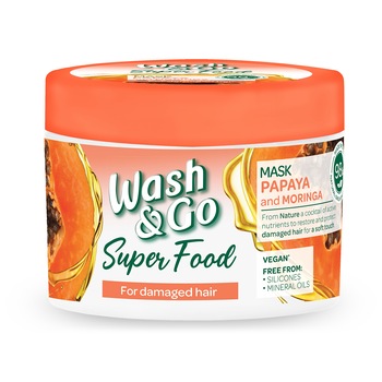 Masca pentru par deteriorat Wash&Go Super Food cu papaya, 300 ml Masca pentru par deteriorat Wash&Go Super Food cu papaya, 300 ml