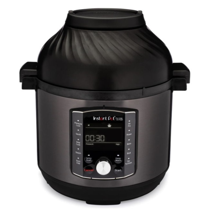 Multicooker si friteuza cu aer cald, 2 in 1, Instant Pot Pro Crisp 8, 1500W, 11 programe presetate, Capacitate 7.6 litri, Vas interior din inox, Negru