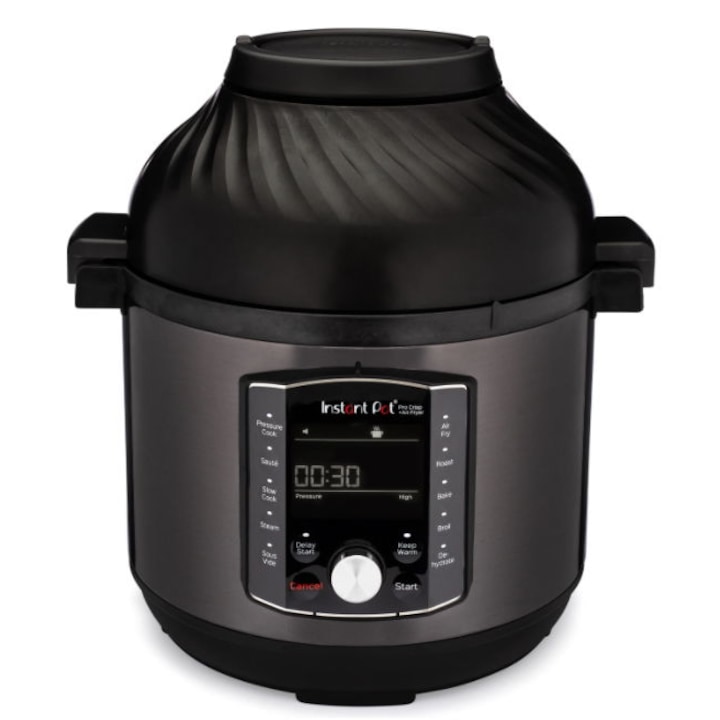 Multicooker si friteuza cu aer cald, 2 in 1, Instant Pot Pro Crisp 8, 1500W, 11 programe presetate, Capacitate 7.6 litri, Vas interior din inox, Negru