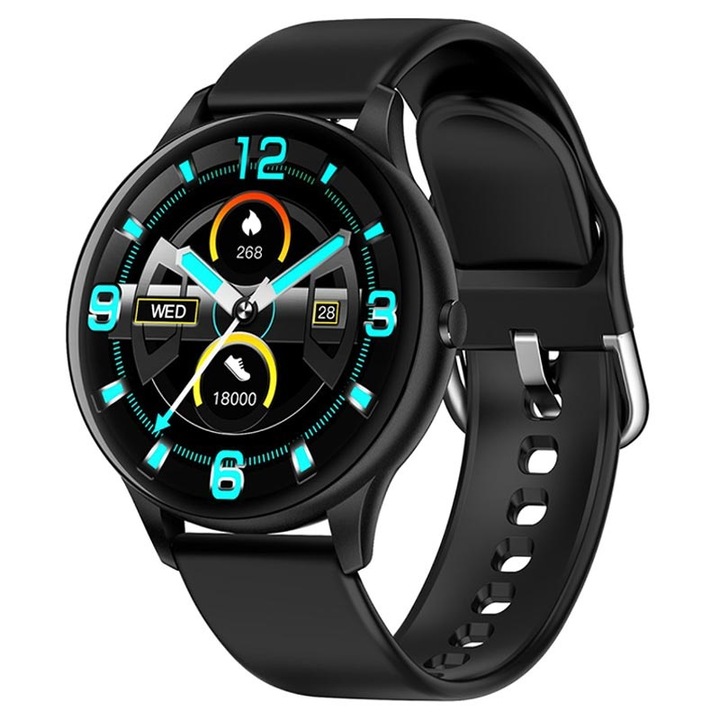 SmartVibe smart kinder vibe okosóra és fitnesz karkötő, 1,3 hüvelykes kijelző, Teljes érintőképernyő, Lépésszámláló, Pulzus és vérnyomás figyelés, SpO2 oximéter, Hívásértesítések / SMS / közösségi média, Alvásfigyelés, Multi Sport, Fekete