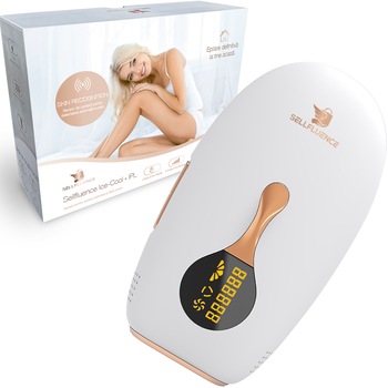 Epilator IPL Sellfluence, tehnologie ICE-COOL, generatia noua, 999.999 pulsatii, epilare definitiva fara durere, pentru barbati, femei, indeparteaza parul permanent cu laser de pe corp, brate, picioare, axila, facial si inghinal, senzor piele, alb mat Epilator IPL Sellfluence, tehnologie ICE-COOL, generatia noua, 999.999 pulsatii, epilare definitiva fara durere, pentru barbati, femei, indeparteaza parul permanent cu laser de pe corp, brate, picioare, axila, facial si inghinal, senzor piele, alb mat