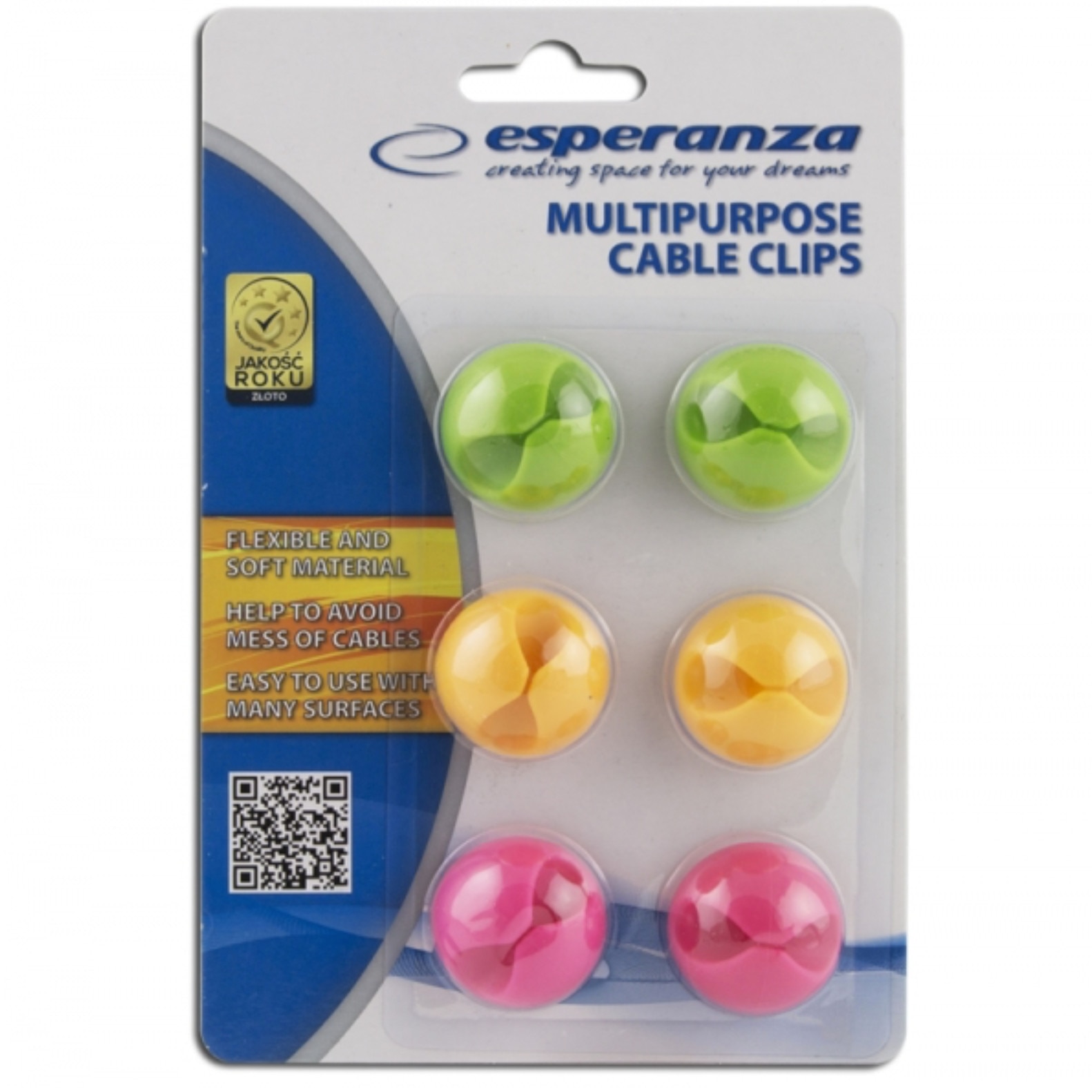Set 6 Suporturi organizatoare cabluri, autoadeziv, tip clema, 3 culori, Esperanza
