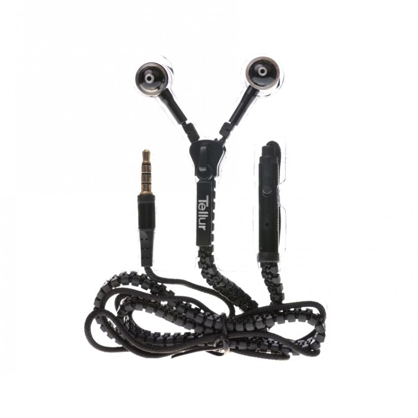 Casti Tellur In-Ear Fantasy Zip, Microfon, Buton multitask pe fir, Jack 3.5mm, Lungime cablu 1.2 m, Black