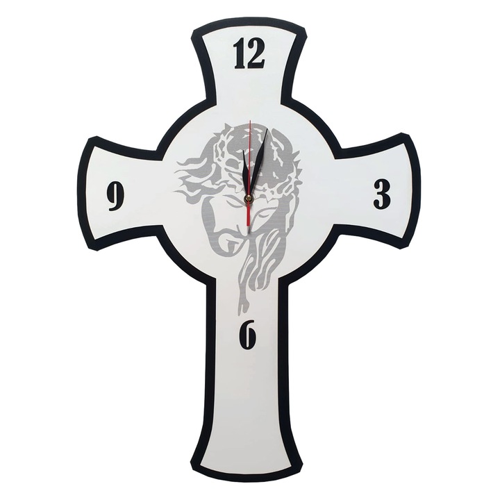 Ceas religios de perete Iisus Hristos alb, negru 62x45,5 cm