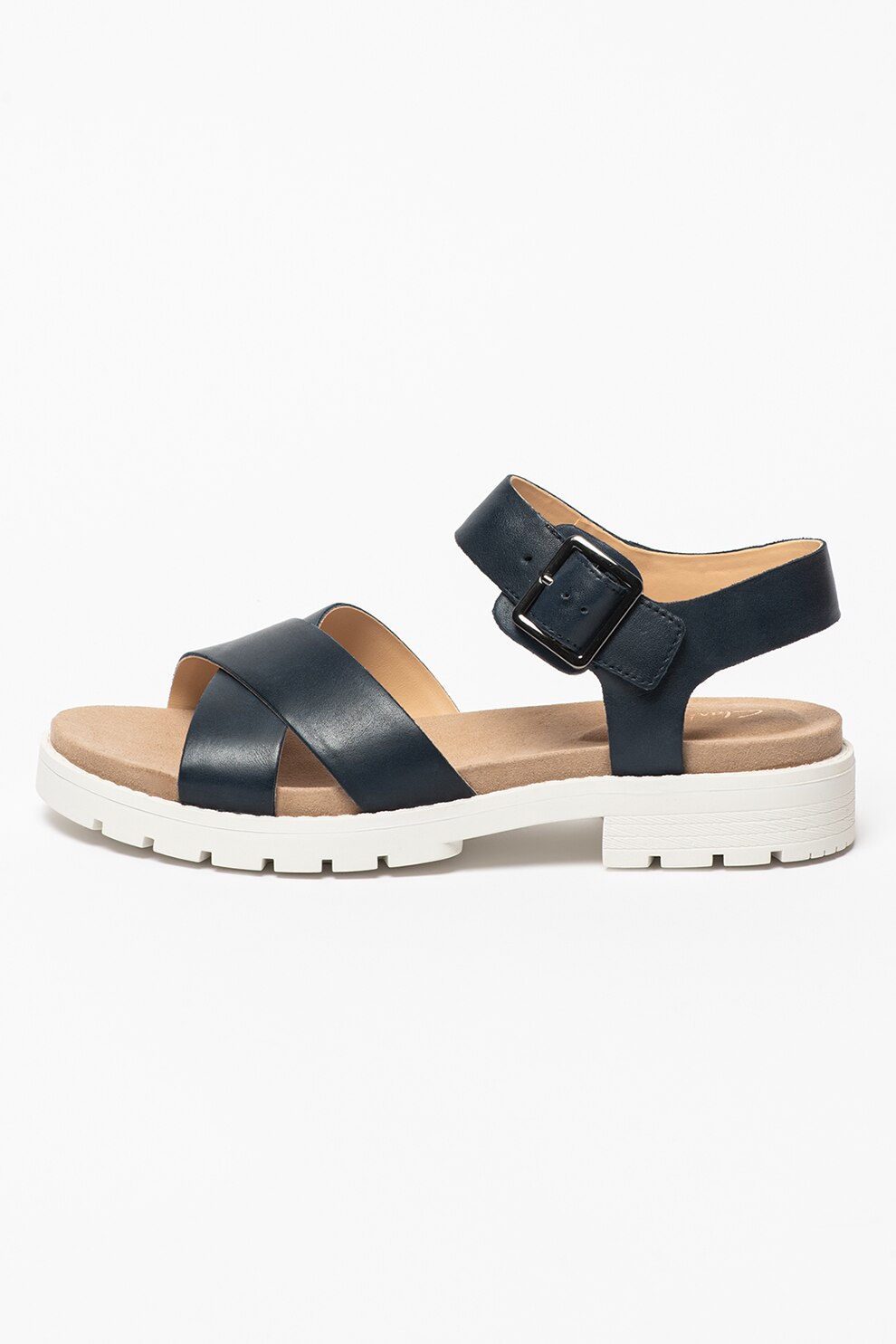 Clarks, Sandale de piele cu toc masiv Orinoco, Bleumarin
