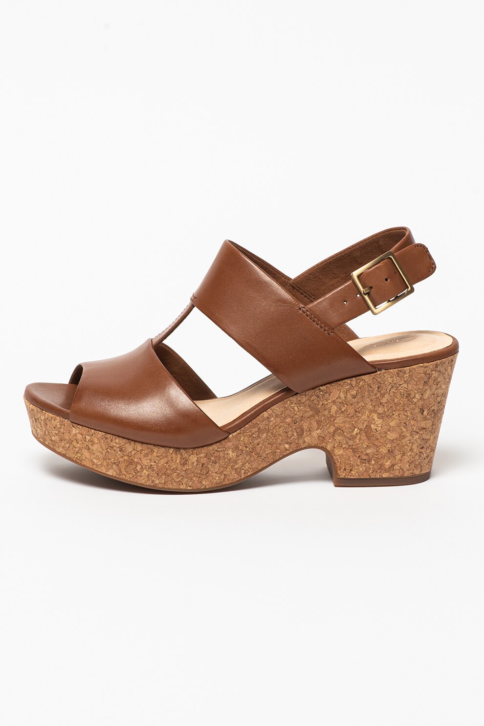 Clarks, Sandale de piele cu toc masiv Maritsa Lara, Maro