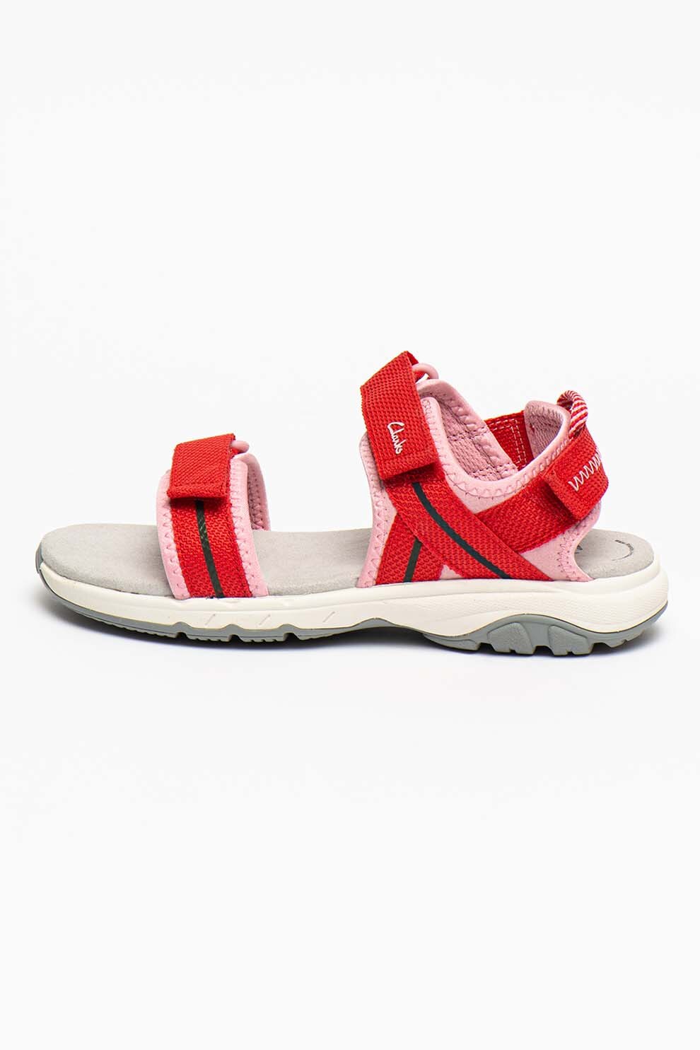 Clarks, Sandale din material textil cu inchidere velcro Expo Sea, Rosu/Roz