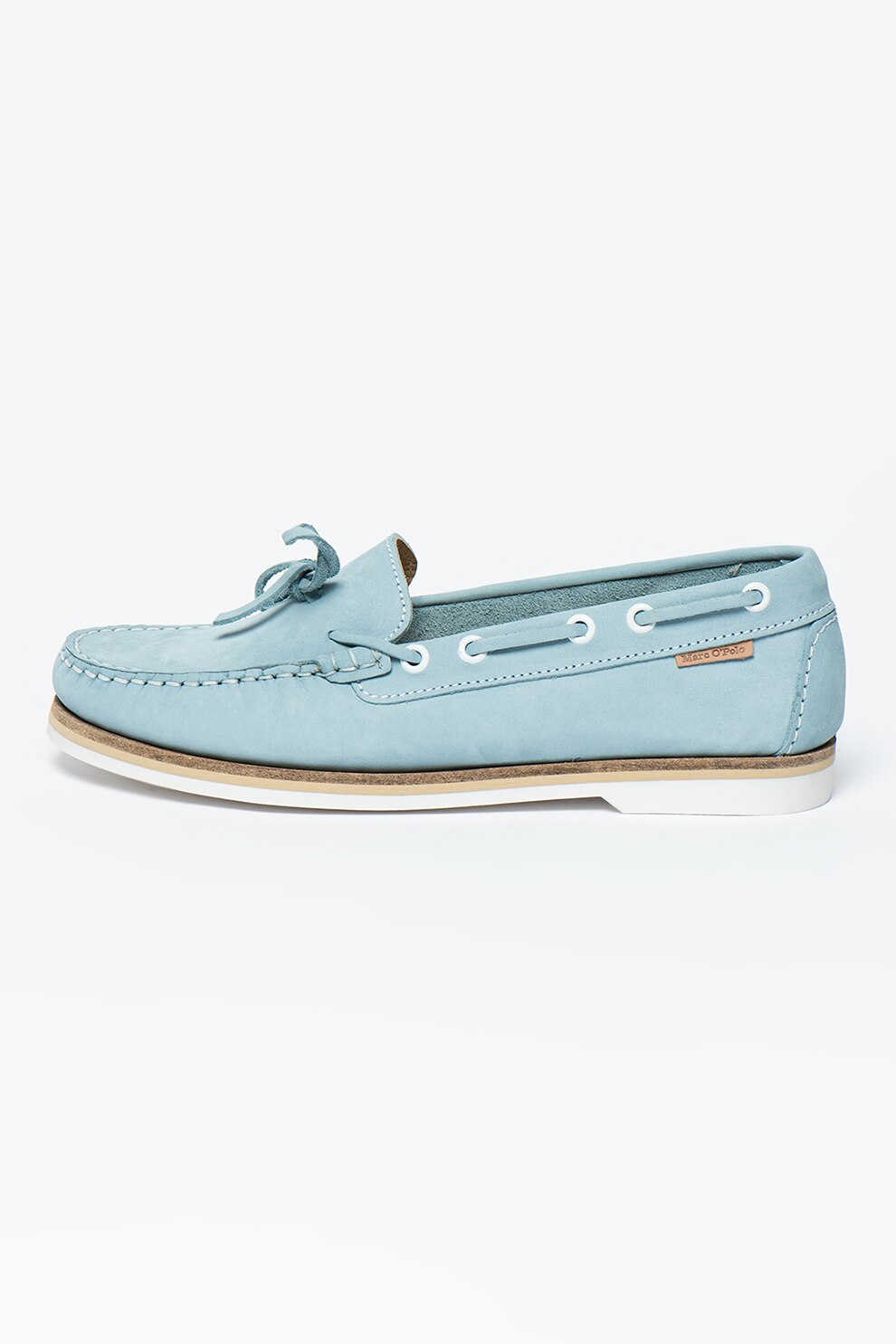 Marc O'Polo, Pantofi loafer din piele nabuc cu cusaturi contrastante, Albastru pastel