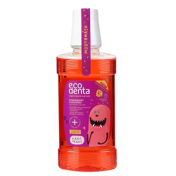 Apa de gura Ecodenta, pentru curatarea cavitatii orale cu gust de capsuni, pentru copii, 250 ml Apa de gura Ecodenta, pentru curatarea cavitatii orale cu gust de capsuni, pentru copii, 250 ml