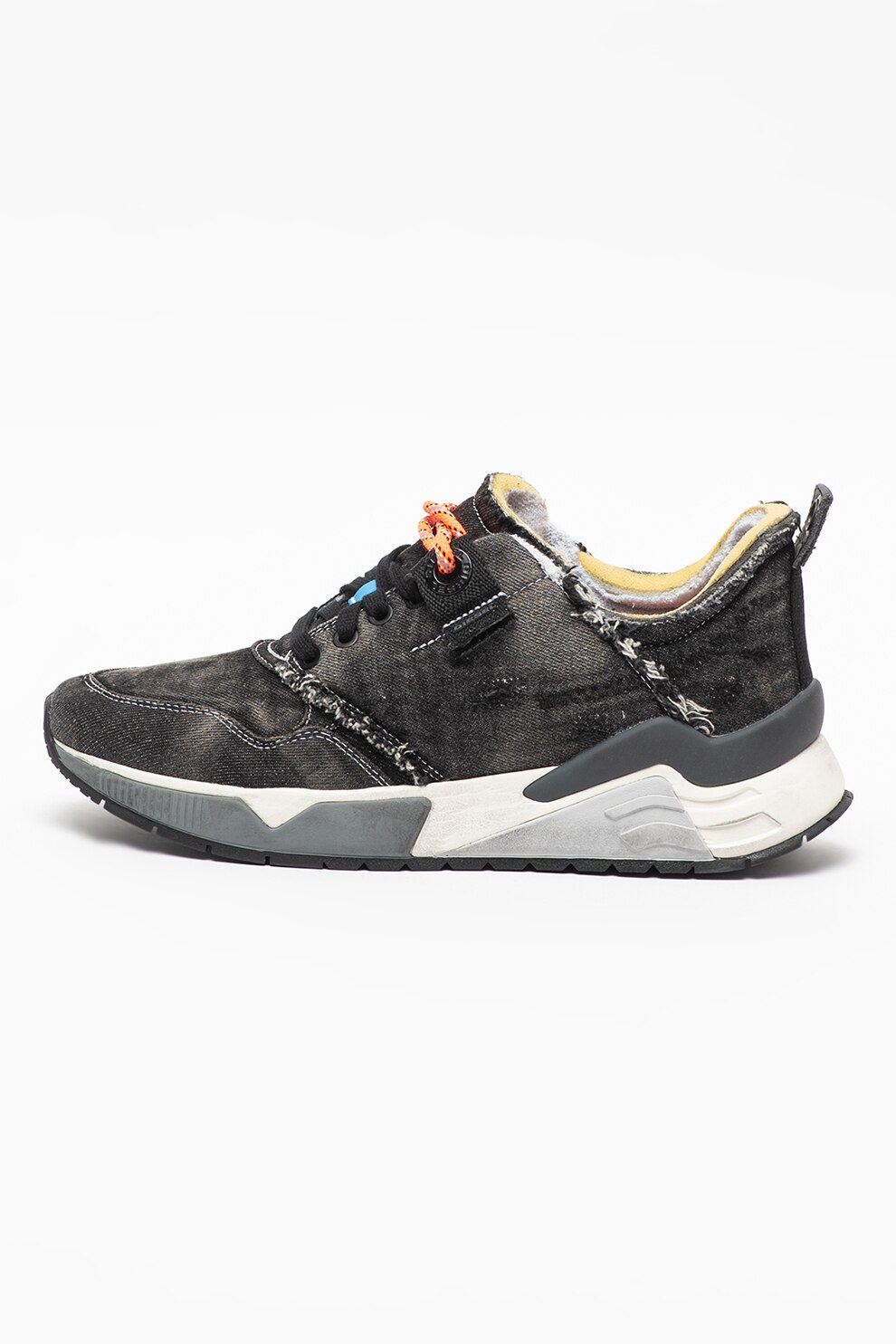 Diesel, Pantofi sport din denim cu detaliu logo S-Brentha, Gri antracit, 42