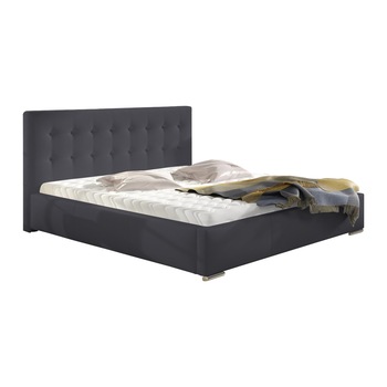 Pat tapitat Alisa gri inchis, MobAmbient, cu tablie inalta, somiera metalica rabatabila, lada de depozitare, pentru saltea 160 x 200 cm Pat tapitat Alisa gri inchis, MobAmbient, cu tablie inalta, somiera metalica rabatabila, lada de depozitare, pentru saltea 160 x 200 cm