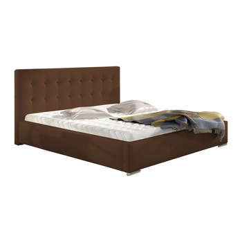 Pat tapitat Alisa maro, MobAmbient, cu tablie inalta, somiera metalica rabatabila, lada de depozitare, pentru saltea 160 x 200 cm Pat tapitat Alisa maro, MobAmbient, cu tablie inalta, somiera metalica rabatabila, lada de depozitare, pentru saltea 160 x 200 cm