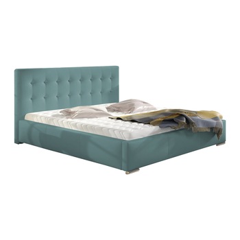 Pat tapitat Alisa verde menta, MobAmbient, cu tablie inalta, somiera metalica rabatabila, lada de depozitare, pentru saltea 160 x 200 cm Pat tapitat Alisa verde menta, MobAmbient, cu tablie inalta, somiera metalica rabatabila, lada de depozitare, pentru saltea 160 x 200 cm