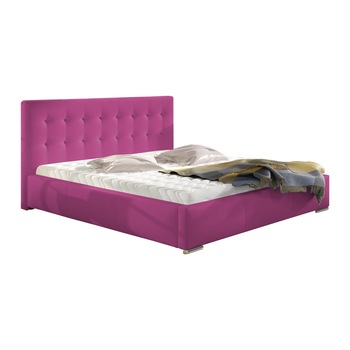 Pat tapitat Alisa roz, MobAmbient, cu tablie inalta, somiera metalica rabatabila, lada de depozitare, pentru saltea 160 x 200 cm Pat tapitat Alisa roz, MobAmbient, cu tablie inalta, somiera metalica rabatabila, lada de depozitare, pentru saltea 160 x 200 cm